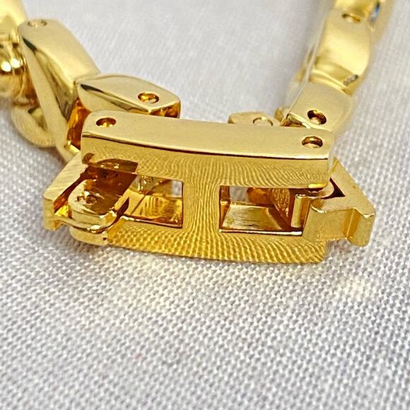 XO Bracelet Gold Tone Chain Links With Clear Round And Oval Stones Folding Clasp - Picture 8 of 10